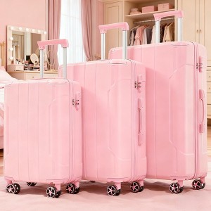 KWPZQEB Luggage 3 Pcs ABS Hardside Luggage Sets TSA Lock Spinner Wheel Suitcases ( 20/24/28) - 1 of 4