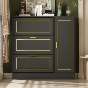 Hitow Black Tipping Shoe Cabinet 3-Drawer Gold Accessory Extra Storage Space - 1 of 4