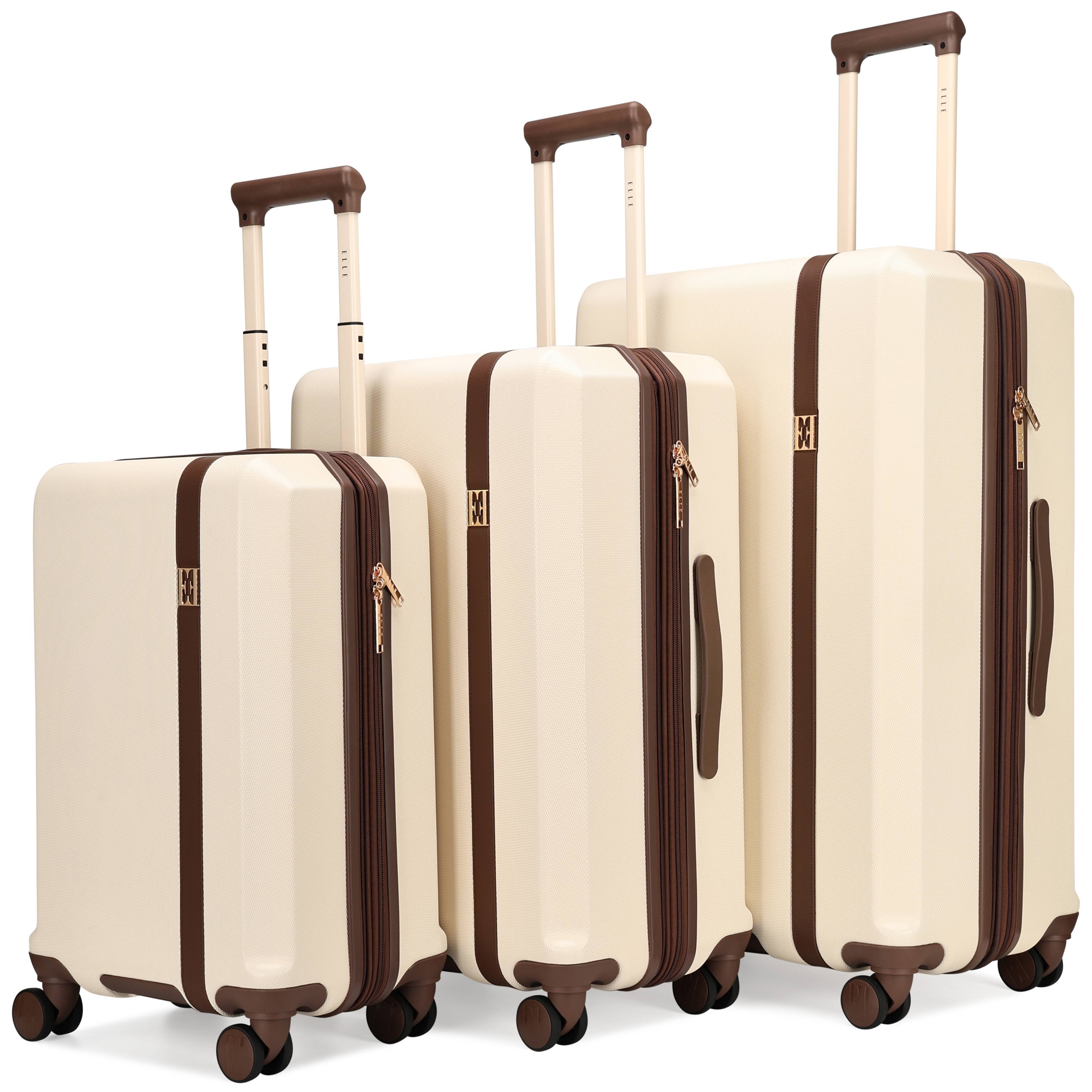 ELLE Luggage Checked Luxe Journey 3pc Expandable Retro Spinner Hardside Suitcase Set - Champagne