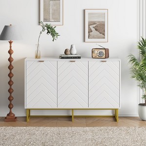 31.5 In Modern Sideboard Buffet Cabinet,Wood Accent Storage Cabinet with Herringbone Doors & Shelf,Credenza Console Table for Dining Room Living Room - 1 of 4