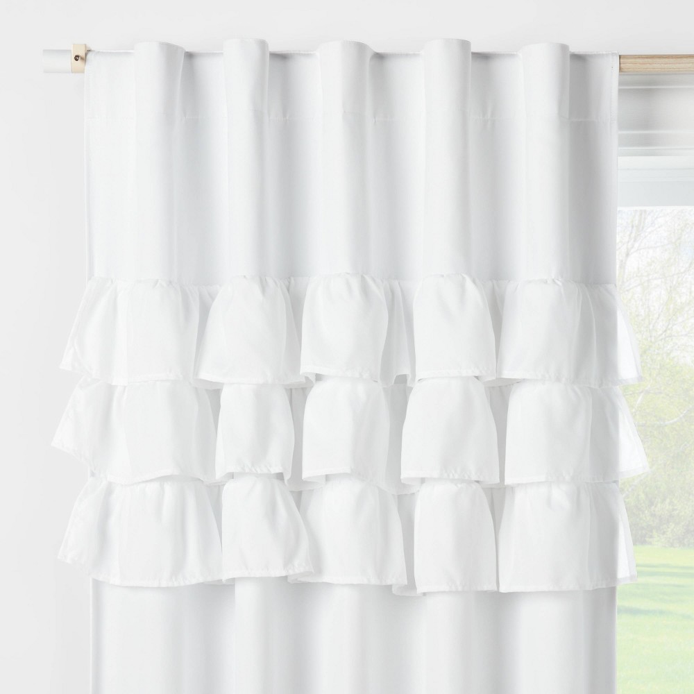 Photos - Curtain Rod / Track 42"W x 84"L Ruffle Kids' Blackout Window Curtain Panel White - Pillowfort™