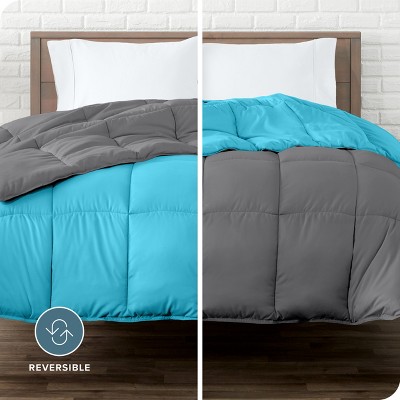 Twin Grey and Aqua Reversible Down Alternative Microfiber Comforter