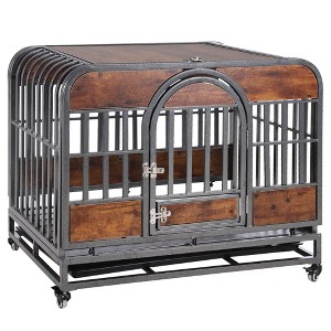 46in Dog Kennel Furniture, Heavy Duty Dog Crate with Removable Trays and Wheels, Metal Dog Crates for Large Dogs - 1 of 4