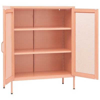 Pink Steel Office Accent Cabinet with Adjustable Shelving