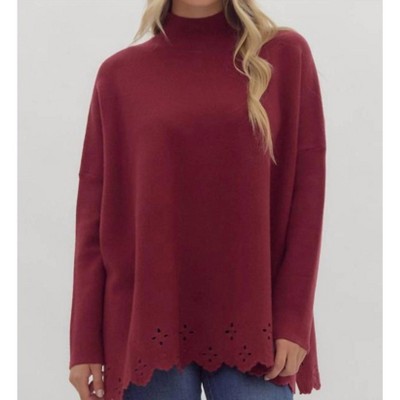 Women's High Neck Eyelet Sweater - entro