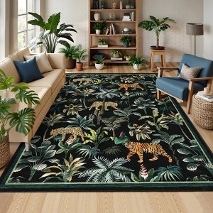 Washable Rug Tiger Rug Tropical Jungle Plant Area Rug - 1 of 4
