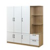 3 Door Wooden Storage Wardrobe for Dedroom with Shelves and 2 Drawers, Side Storage Shelves,Nature - 4 of 4