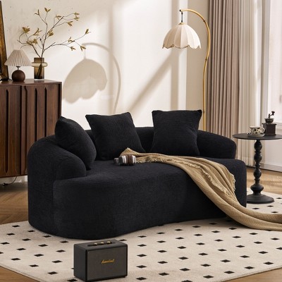 NicBex Modern Chenille Upholstered Curved Loveseat Sofa Couch with 3 Pillows,2-Seater Futon Couch Sofa for Living Room,Bedroom