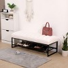52"Entryway Bench With Shoe Rack,Shoe Storage Bench,Small Entryway Bench With Storage,Storage Bench Upholstered With Metal Shelf-Cuddlewood - 3 of 4