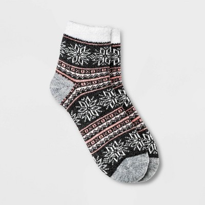 Women's Snowflake Double Lined Cozy Ankle Socks - A New Day™ Charcoal Heather/Pink 4-10