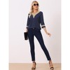 Allegra K Women's V Neck Contrast Color Lace Trim Boho Top - 2 of 4