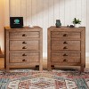 VYNXARIA Rustic Farmhouse Style Three-Drawer Solid Pine Wood Nightstand with Cup Pulls and Integrated Charge Station - 4 of 4