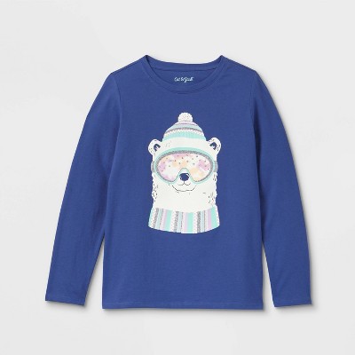 Girls' 'Polar Bear' Long Sleeve Graphic T-Shirt - Cat & Jack™ Blue