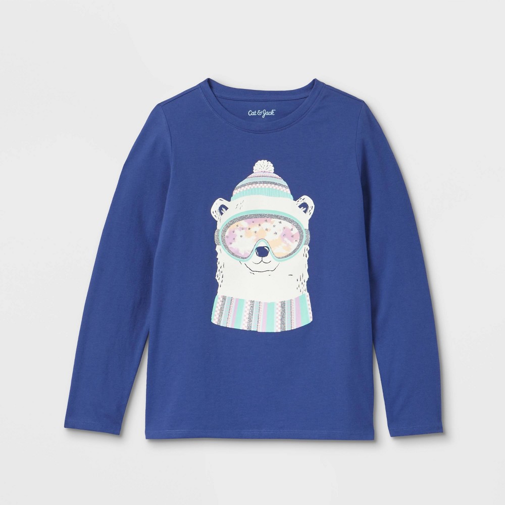 Girls' 'Polar Bear' Long Sleeve Graphic T-Shirt - Cat & Jack Blue L