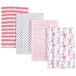 Hudson Baby Infant Girl Cotton Flannel Burp Cloths 4pk, Flamingos, One Size - 1 of 3