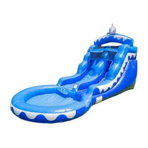 HeroKiddo Dolphin 13’ Water Slide with Attached Pool and Blower - 1 of 4
