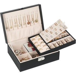 2-Layer Lockable Jewelry Box with Removable Tray and PU Leather Exterior - 1 of 4