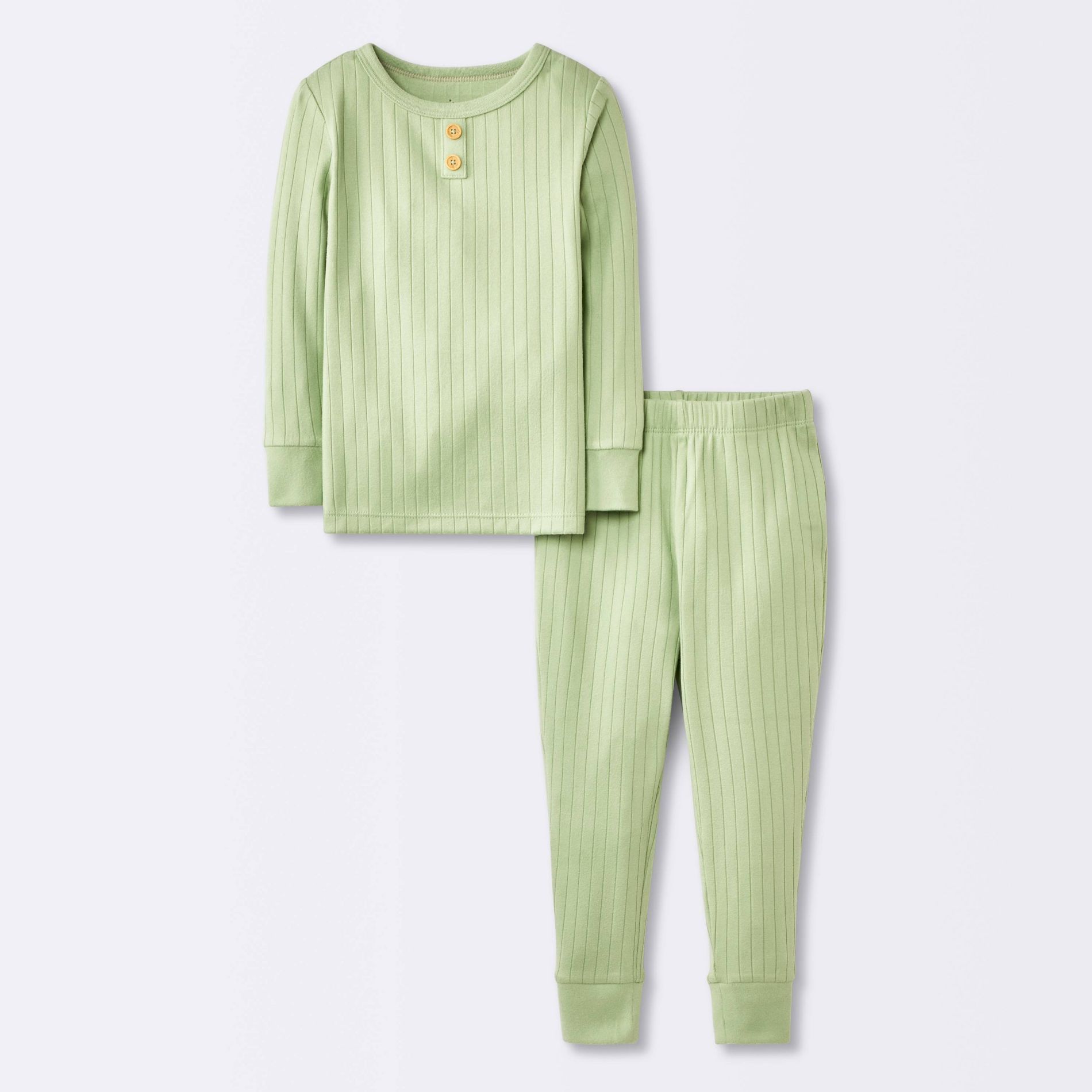 Toddler 2pc Snug Fit Long Sleeve Ribbed Pajama Set - Cloud Island™ Green 3T