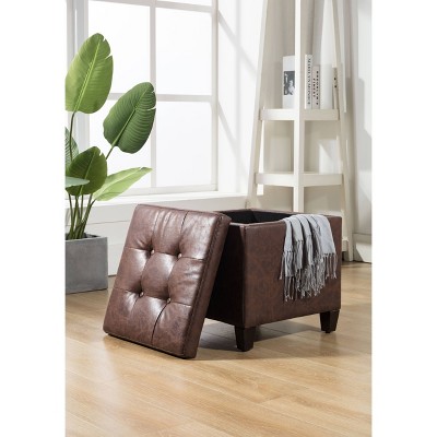 Square Button Tufted Storage Ottoman with Lift Off Lid - WOVENBYRD