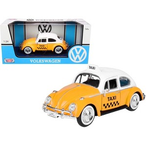 1966 Volkswagen Beetle "Taxi" Yellow with White Top 1/24 Diecast Model Car by Motormax - 1 of 3