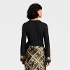 Latino Heritage Month Women's Long Sleeve V-Neck Knit Wrap Top - Black Floral - 2 of 4