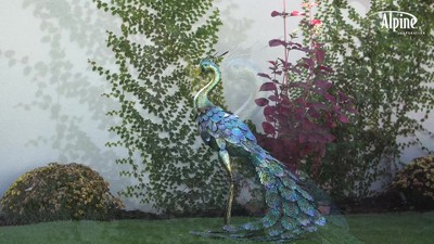 28 Metal Peacock Outdoor Decor With Glossy Finish Statue - Alpine