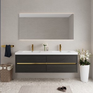 Whisen Pre-Assembled Floating Wall-Mounted Bathroom Vanity with Stone Resin Sink, U-Shaped Storage Drawers - 1 of 4