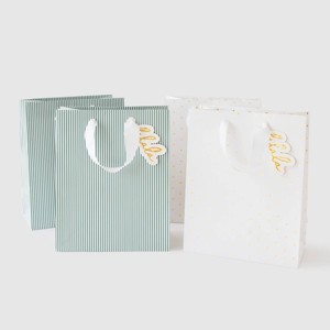 White Dot with Gold Foil and Green and White Pinstripe Cub Gift Bag Set of 4 - Sugar Paper™ + Target - 1 of 3