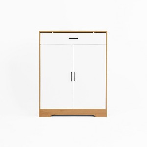 Lirago 4-Tier Shoe Cabinet 31.49"x15.74"x39.4" Natural and White 12-Pair Shoe Organizer with Drawer and Adjustable Shelves for Entryway - 1 of 4