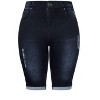 Women's Plus Size Turn Up Distressed Detail Knee Length Short - dark denim | CITY CHIC - 3 of 4
