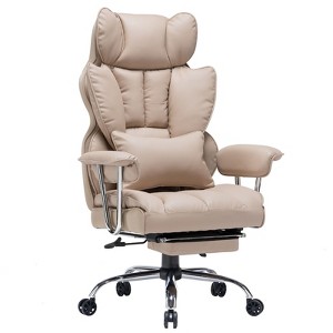 Efomao Desk Office Chair 400LBS, Big and Tall PU Leather Computer Chair, Executive Office Chair with Footrest and Lumbar Support (Dark Beige) - 1 of 4