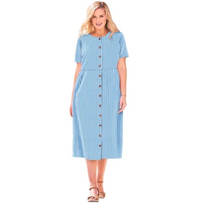 Woman Within Plus Size Short-Sleeve Seersucker Dress