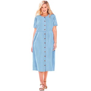 Woman Within Plus Size Short-Sleeve Seersucker Dress - 1 of 4