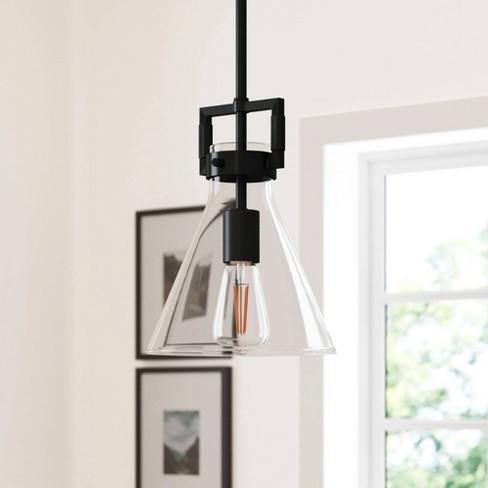 Nathan James Glass Hanging Pendant Ceiling Light Black: Modern Metal Fixture, Adjustable Height, E26 Socket - image 1 of 4