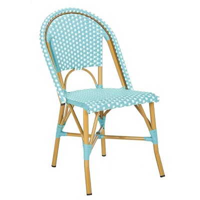 Teal and Light Brown Transitional Side Chair in Faux Bamboo and Wicker