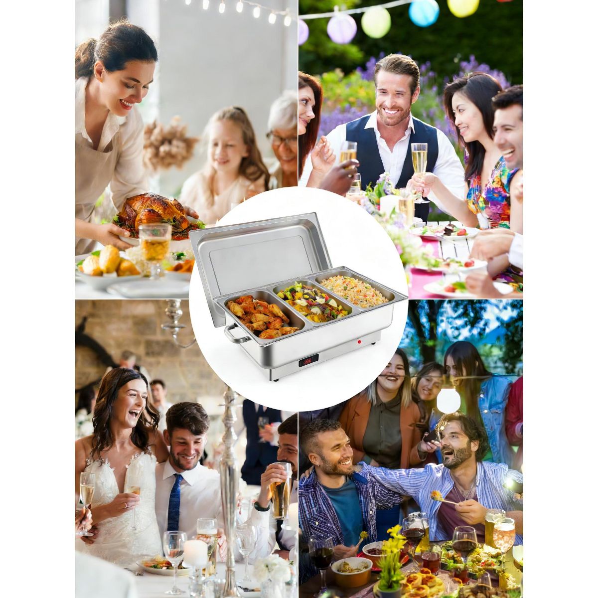 Garvee 2 Pack Electric Chafing Dish Buffet Set, 9QT Stainless Steel Food Servers and Warmers, with Temperature Control Display - thumbnail 6