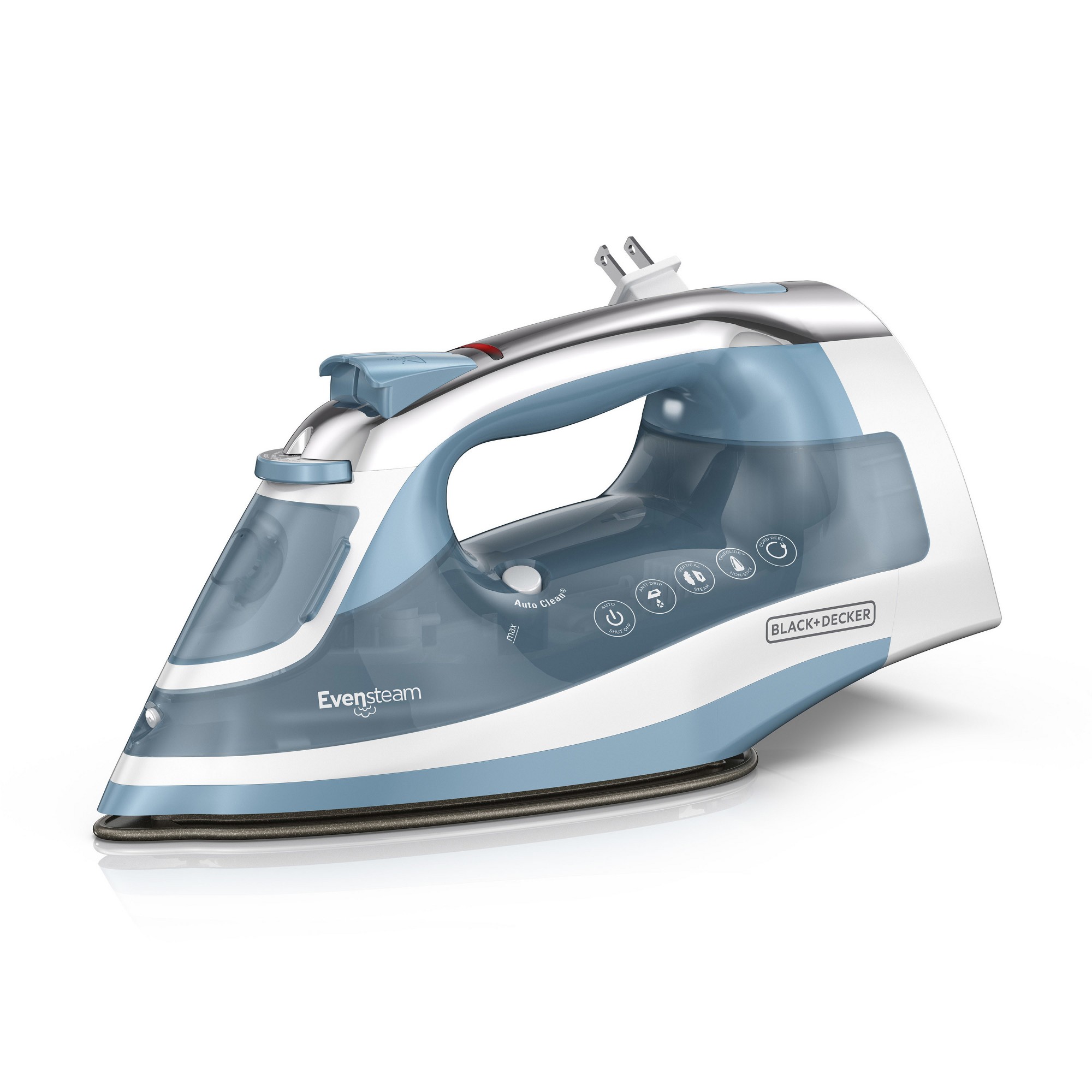 BLACK DECKER Steam Iron Retractable Cord Gray: 1200W Nonstick Soleplate, Anti-Drip, Vertical Steam, Comfort-Grip Handle