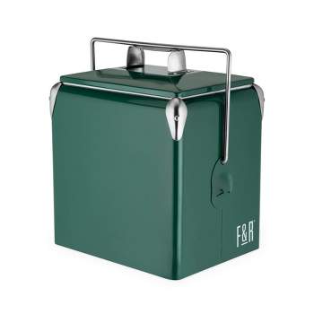 Foster & Rye Green Stainless Steel Cooler, Plastic Lined, Vintage Style Beer and Wine Cooler, Portable Beverage Chiller and Ice Chest, Set of 1