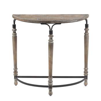 LuxenHome Rustic Wood and Metal Half Moon Console and Entry Table Brown