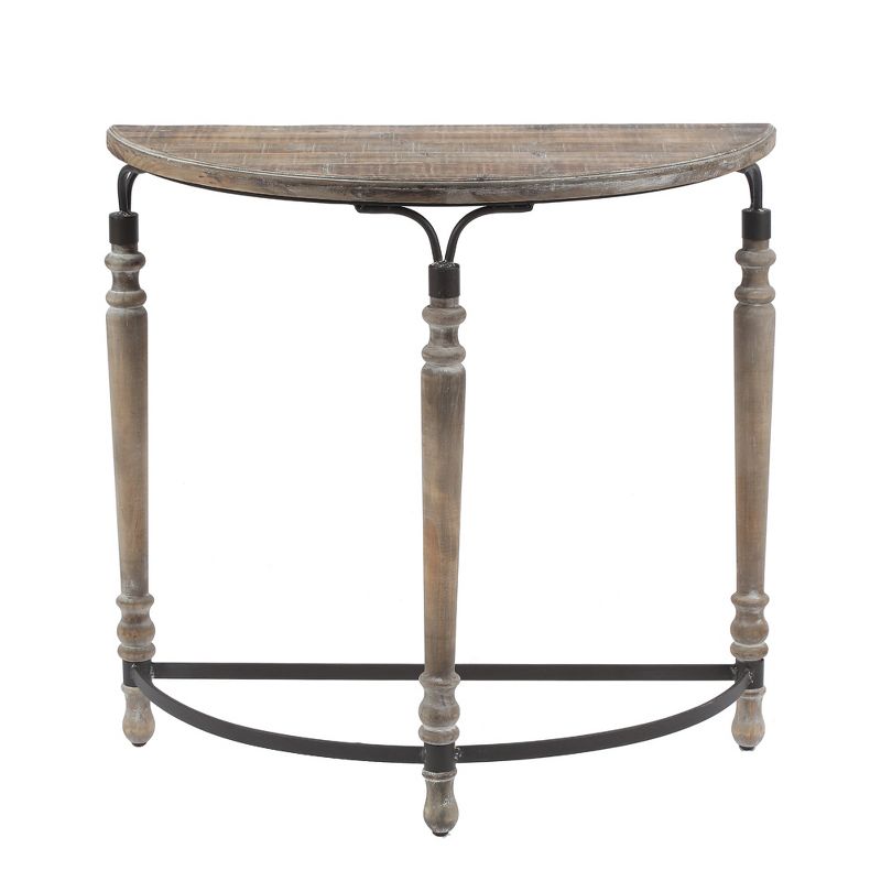 LuxenHome Rustic Wood and Metal Half Moon Console and Entry Table Brown, 1 of 10