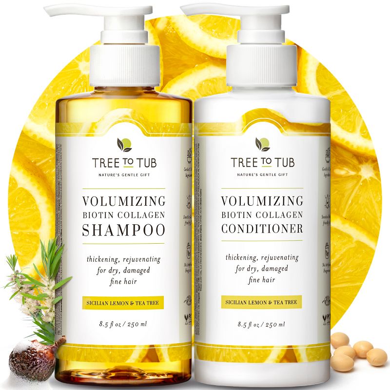 Tree To Tub Hair Thickening Shampoo and Conditioner for Fine Hair & Sensitive Scalp Sulfate Free Hair Strengthening Biotin Shampoo and Conditioner Set, 1 of 13