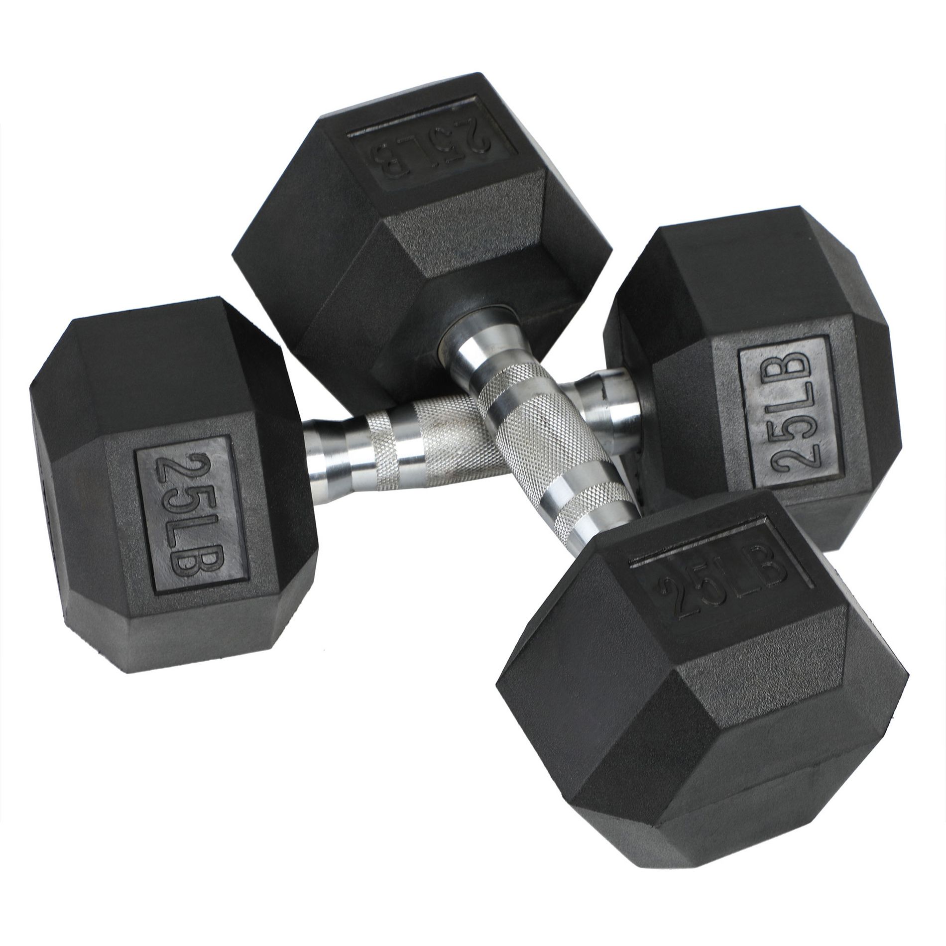 HolaHatha Iron Hexagonal Cast Exercise 25 lb Dumbbell Free Weights with Contoured Textured Grips for Home Exercise and Strength Training, Pair, Black