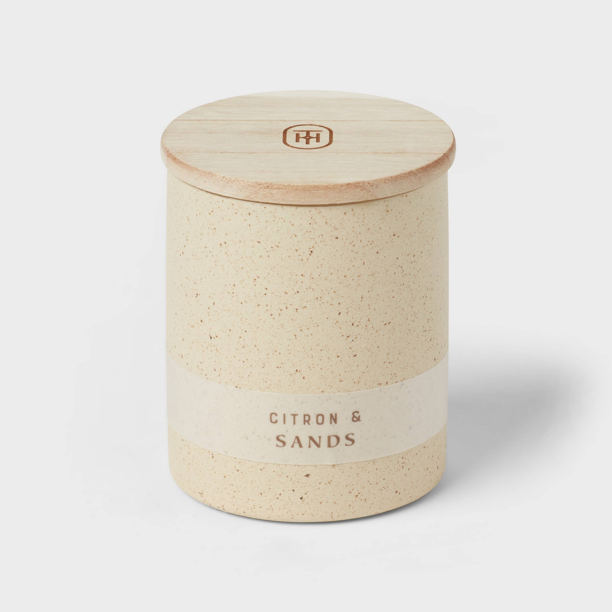 6oz Matte Textured Ceramic Wooden Wick Candle Ivory/Citron and Sands - Threshold™