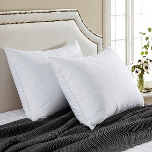 Peace Nest Goose Feather Down Pillow White Quilted Cotton Cover Set of 2 - 1 of 4