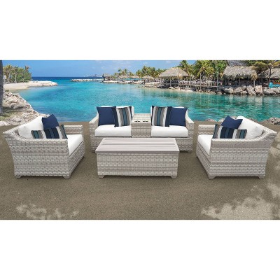 Fairmont 6pc Patio Seating Set with Cushions - White - TK Classics