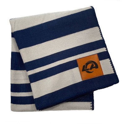 NFL Los Angeles Rams Acrylic Stripe Blanket with Faux Leather Logo Patch