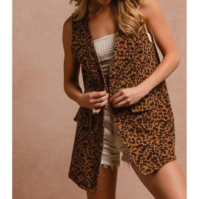 Women's Washed Leopard Denim Vest - BiBi