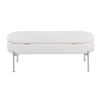 48" White Faux Leather Storage Bench with Chrome Legs