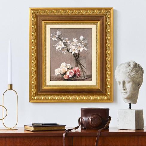 American Art Decor 14.75"x16.75" Ornate Framed Roses and Liles Canvas Print by Henri Fantin-Latour - image 1 of 4