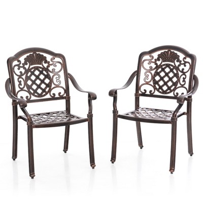 Tangkula 2PCS Cast Aluminum Chairs Outdoor Metal Armchairs w/ Ergonomic Curved Seat Patio